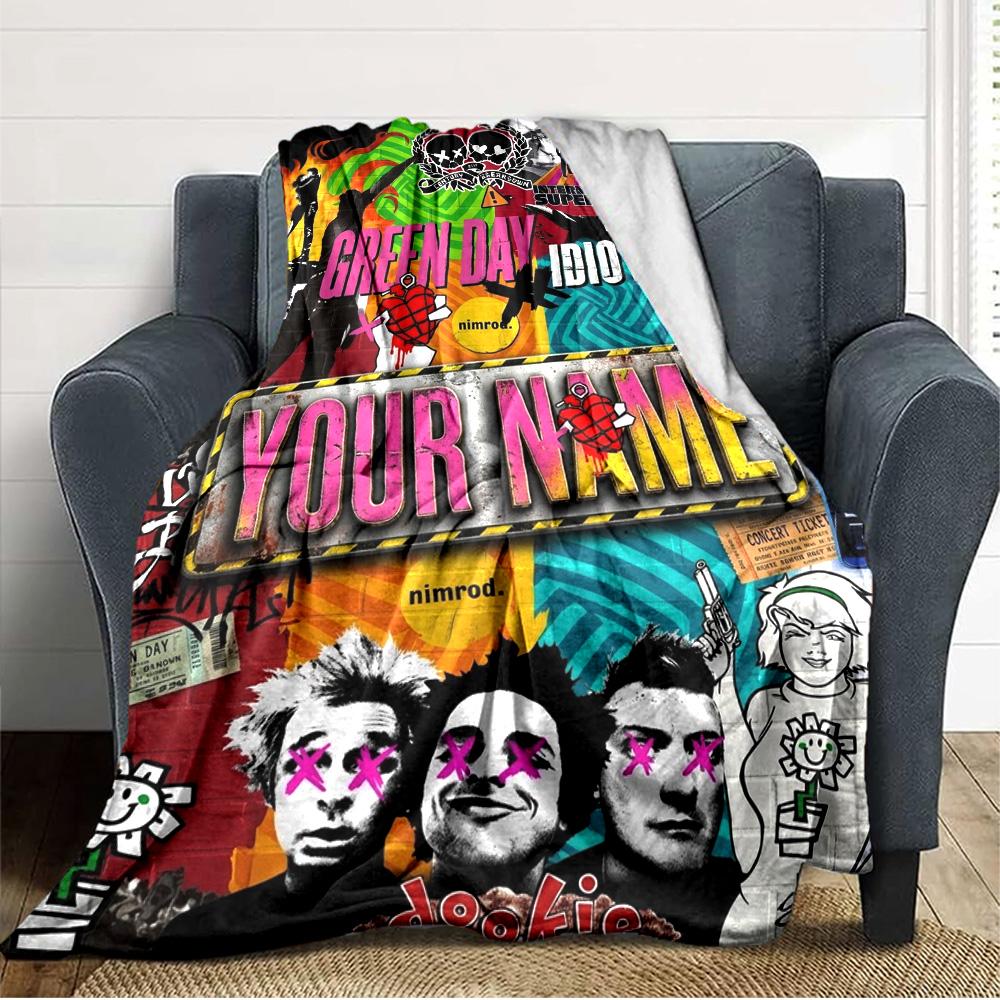 Name Custom Band Green Day Print Flannel Blanket High Quality Warm Comfortable Cover for All Seasons Perfect for Gifts Home Decor
