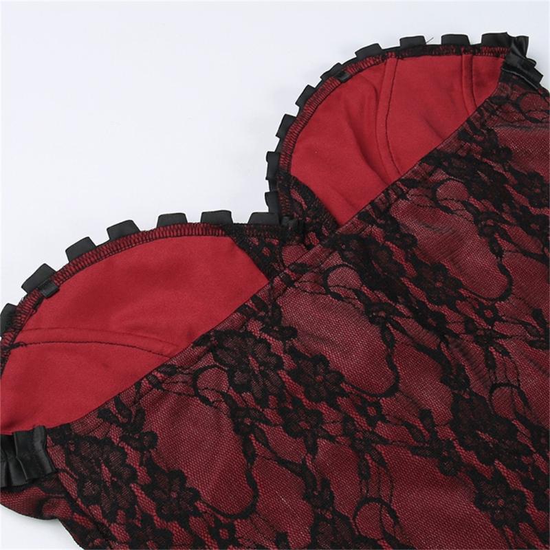 Ladies Lace Pattern Strapless Vest Elastic Rope Corset with Adjust Rope Universal Women Banquet Dress Shirt Coat Corset