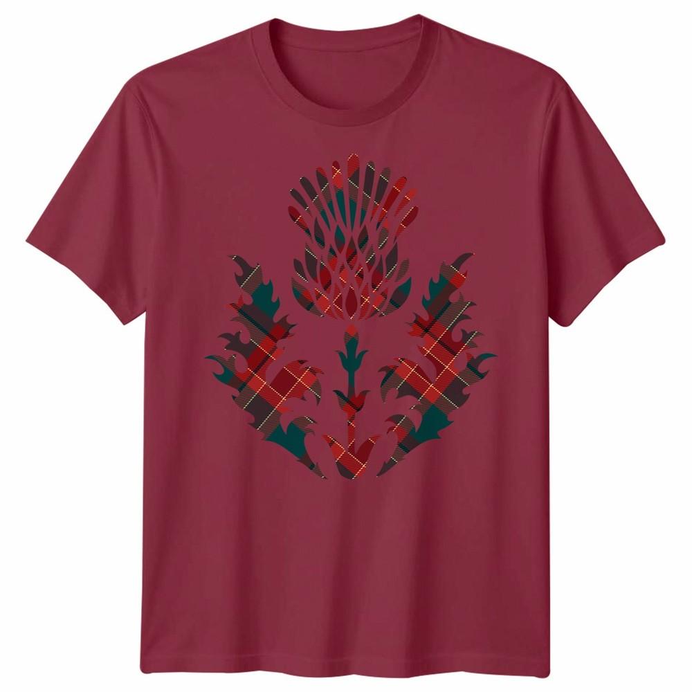 Scottish Tartan Unisex T Shirt Thistle Emblem Scotland Heritage Symbol Tee