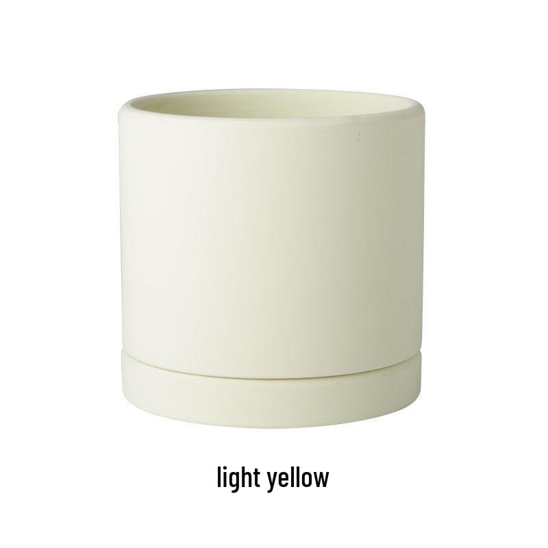 Morandi Colorful Ceramic Cylinder Flower Pots with Saucers for Indoor/Outdoor Plants