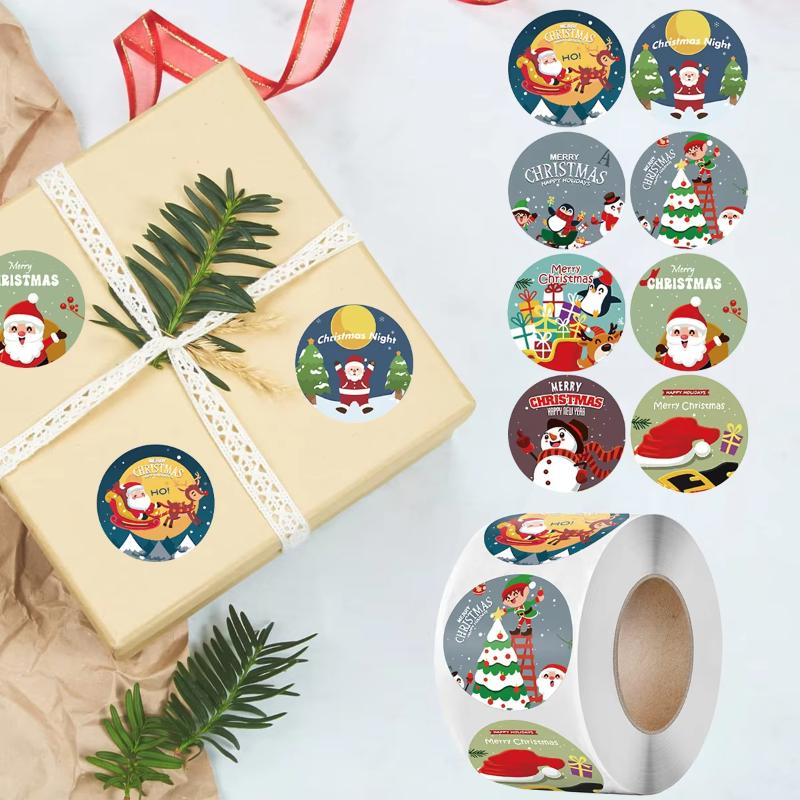 500Pcs/Roll Merry Christmas Themed Stickers 2.5cm/1.0in DlY Gifts Sealing Labels Stickers for Baking Package Envelope Stationery