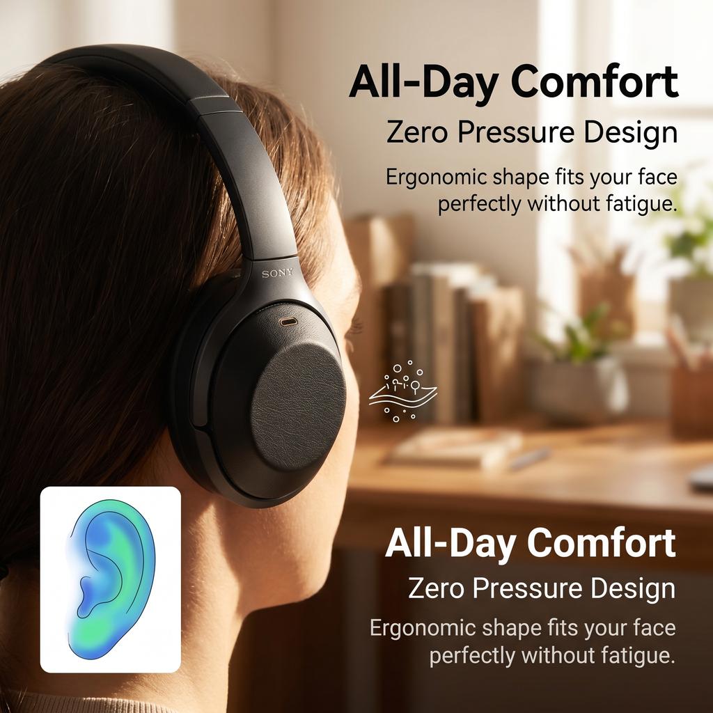 Replacement Headphone Accessories Wireless Protein Leather Foam Ear Cushion Compatible with WH-1000XM2 MDR-1000X Ear Pad