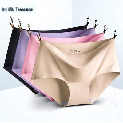 810 Culottes sans coutures en soie glacée pour femmes taille moyenne - Été fin, respirant, style sexy girly avec gousset en pur coton