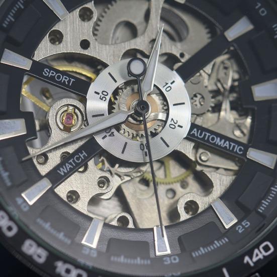 Men's Hollow Skeleton Dial Automatic Mechanical Stainless Steel Band Wrist Watch