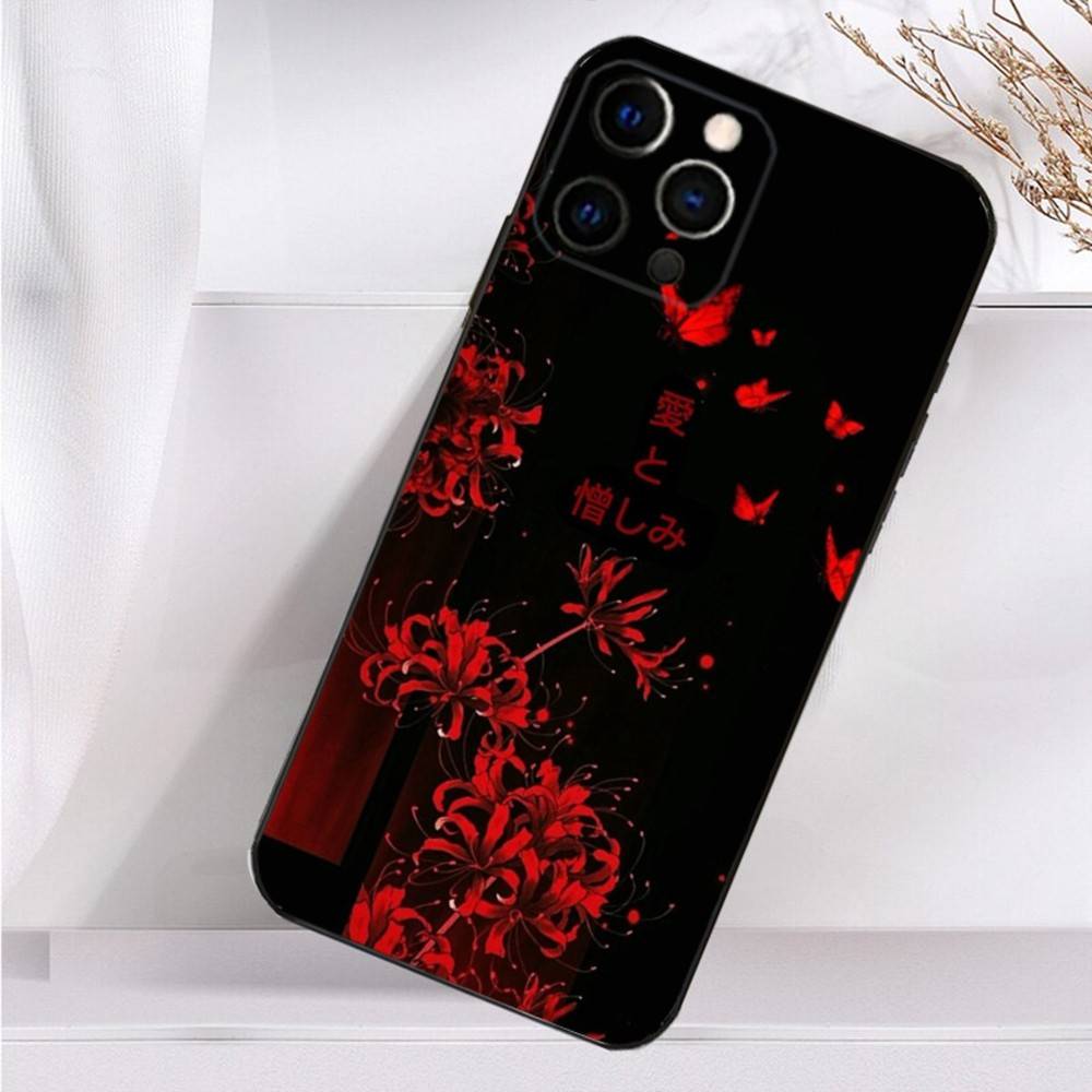 Ghoul Red Spider Lily Tokyo Case For iPhone 16,15,17,14,13,12,11 Plus,Pro Max,XS,X,XR,SE,Mini,8,7 Soft Silicone Black Cover