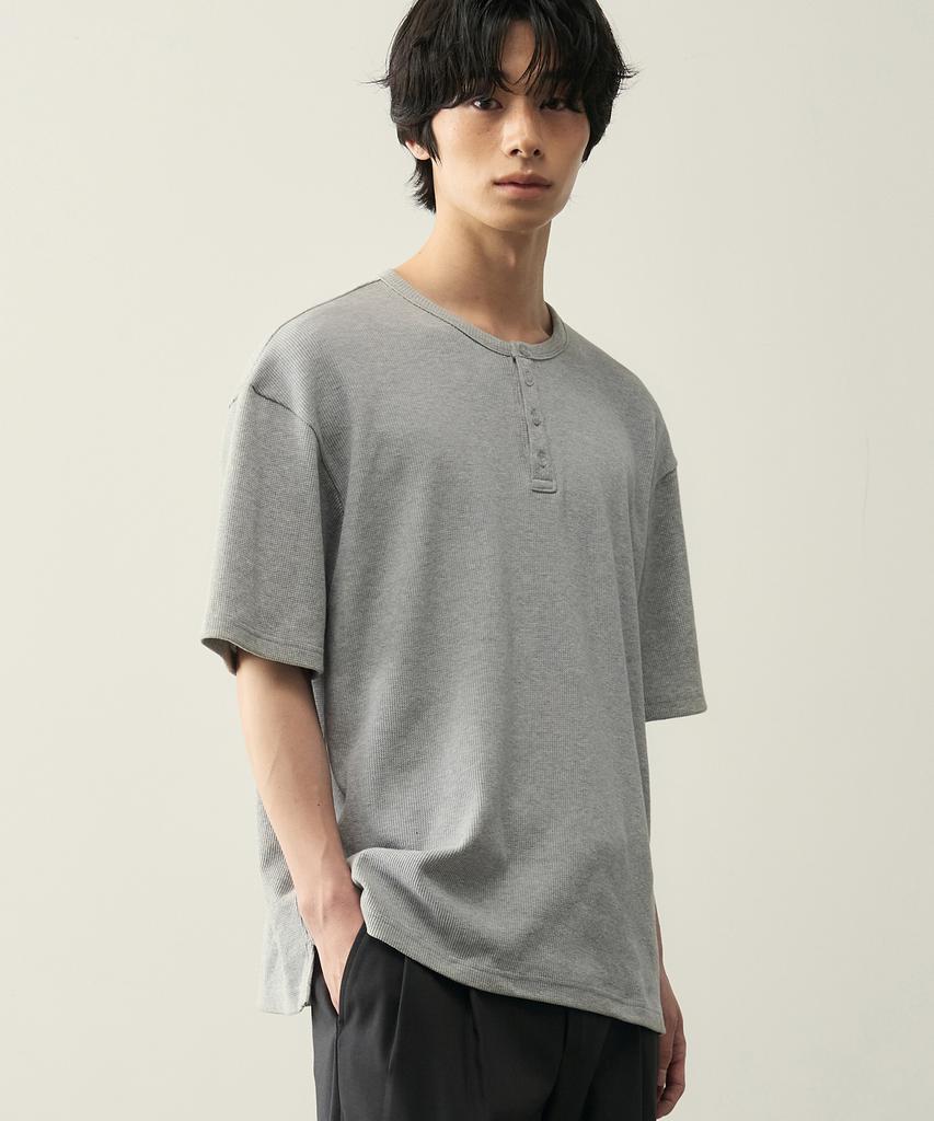 ROTEMBER Waffle Henley Neck Half T-Shirt [ 4 Colors ]