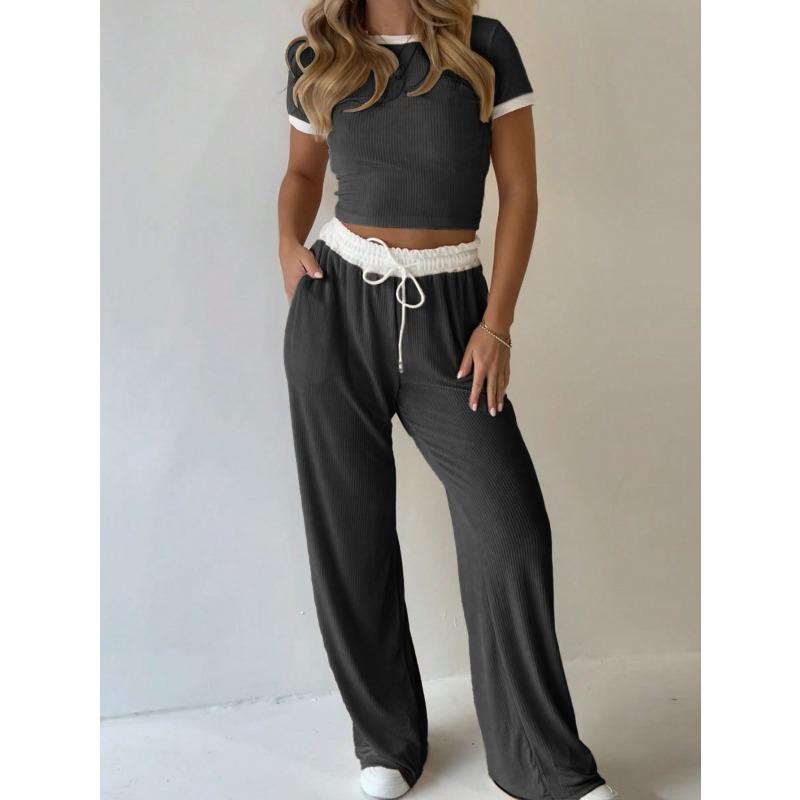 JPNTKY Women's Fashion Casual Short Sleeve O-Neck Pants Suits