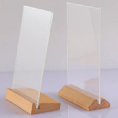 6 Pcs A4 T-shaped Sign Holder With Wood Base Adhesive Strip Card Tag Stand Table Menu Flyer Display