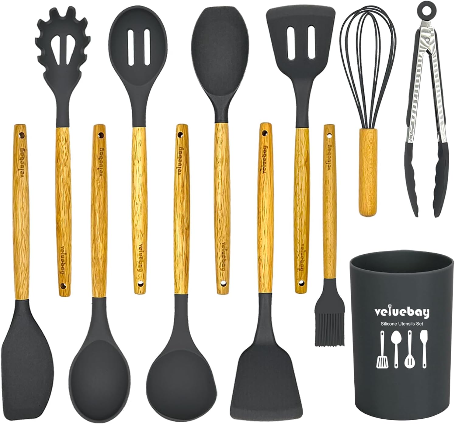 

Набор кухонных принадлежностей 12 шт. Силиконовые кухонные принадлежности Набор силиконовых лопаток Набор деревянных принадлежностей Силиконовые принадлежности для приготовления пищи чёрный