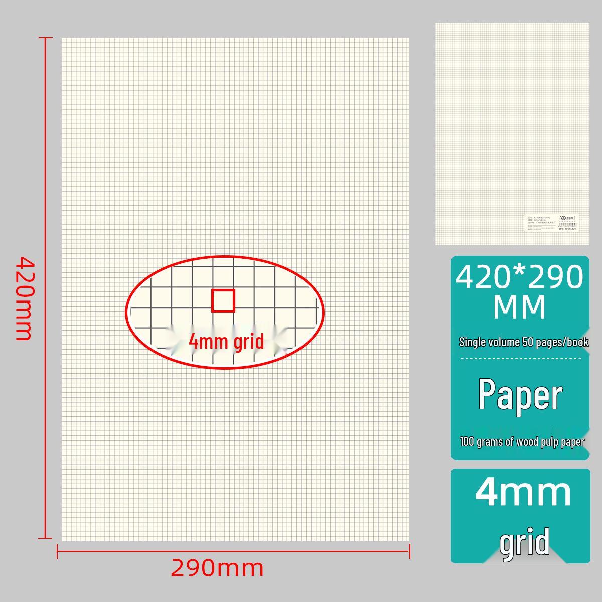 A3 Grid Sticky Notes Notebook, Tearable Draft Paper, 1mm-10mm Geometric Figure Grid 50 sheets