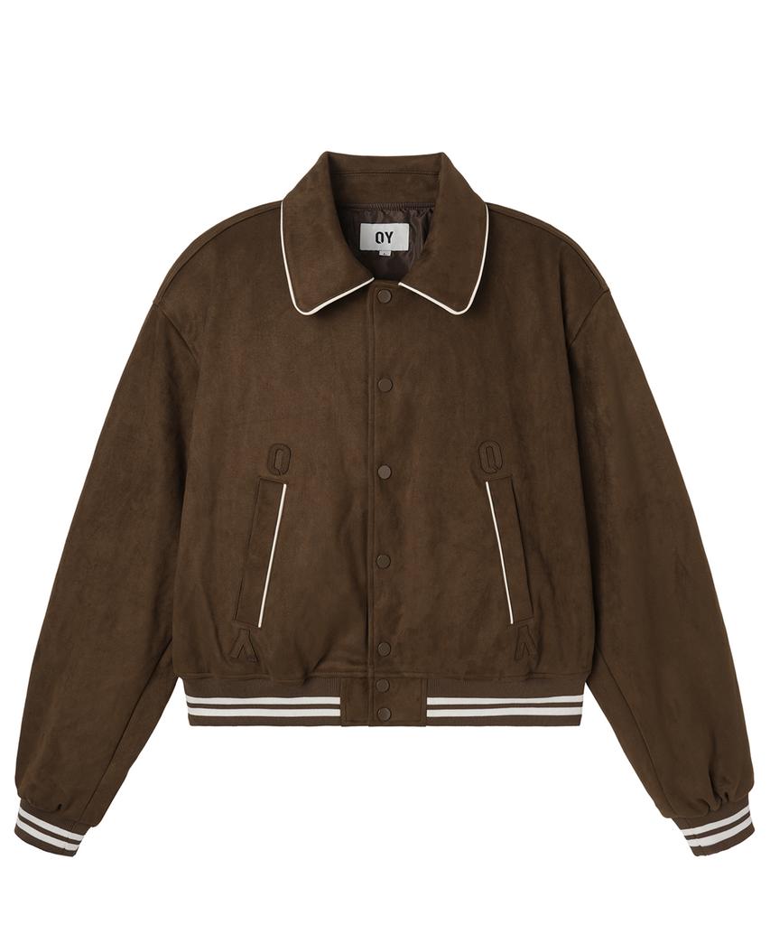 Openyard(Oy) Faux Suede Crop Jacket - Brown