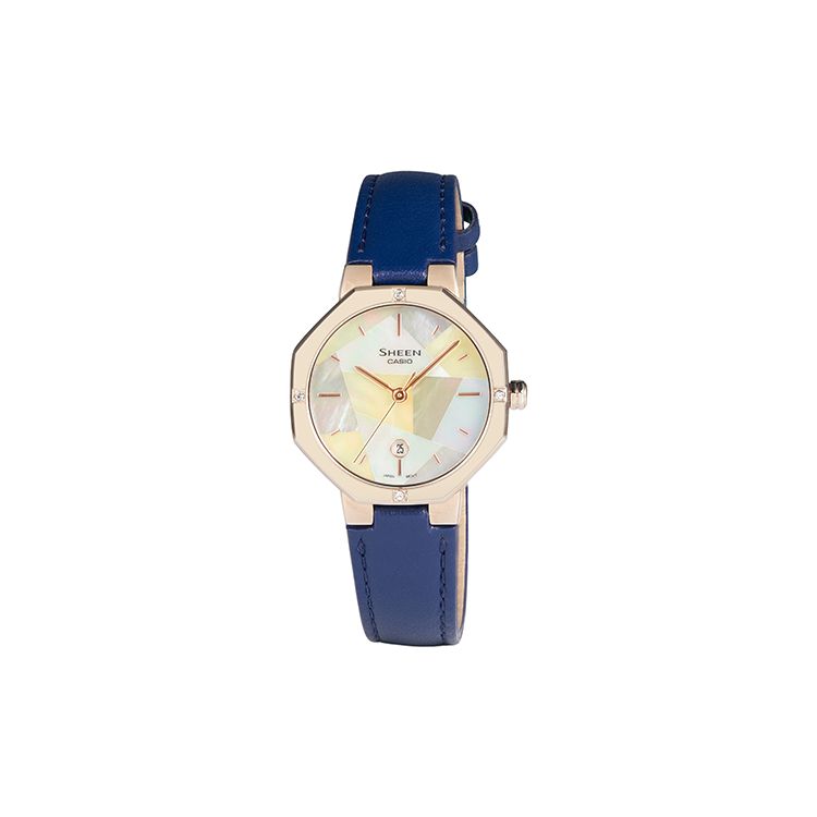 

Casio Sheen Minimalist Fashion Student Casual Quartz Movement Leather Strap Watch Mother Of Pearl Dial Women watches SHE-4543CGL-2AUPR Blue