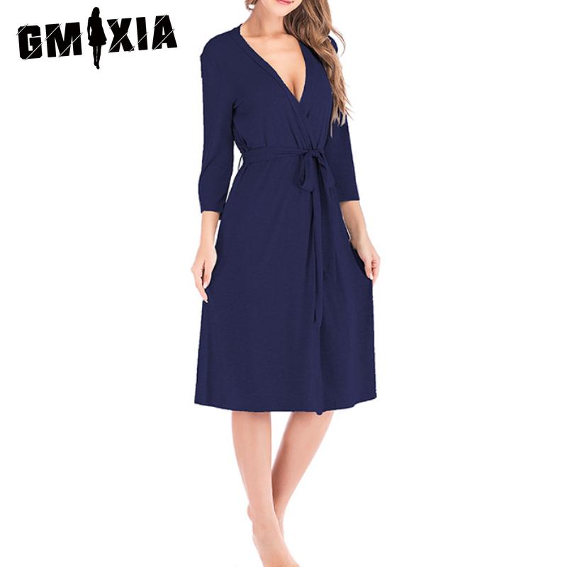 GMXIA Spring and Summer Robes New Women's Loose Loungewear Seven-minute Sleeve Splicing Robe