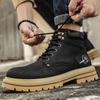 Men Leather Boots Platform Ankle Boots Winter Lace-up High Top Boot Brown Casual Shoes Non-slip Work Men Boots Thick Sole Shoes