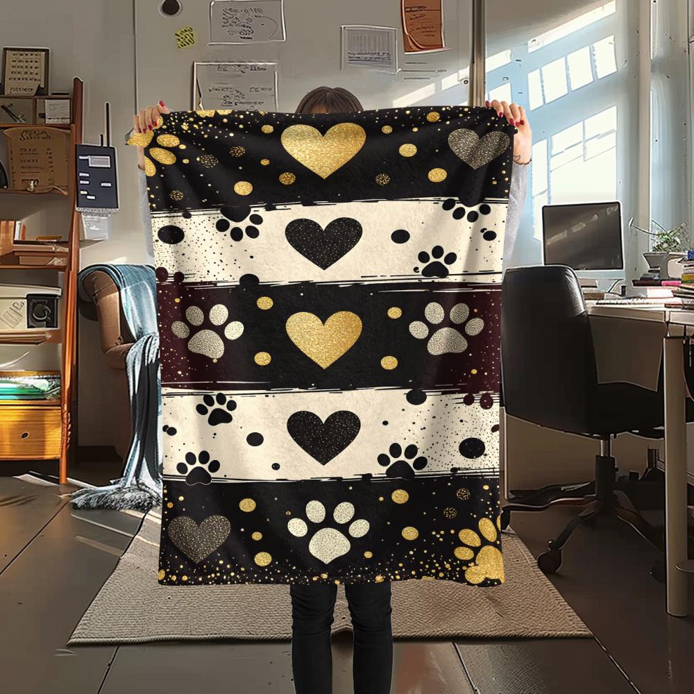 

1Pc Cute Paws Print Flannel Blanket, High quality Comfortable for All Seasons, Home Decor, Warmth and Comfort, Perfect for Gifts 80cm x 120cm