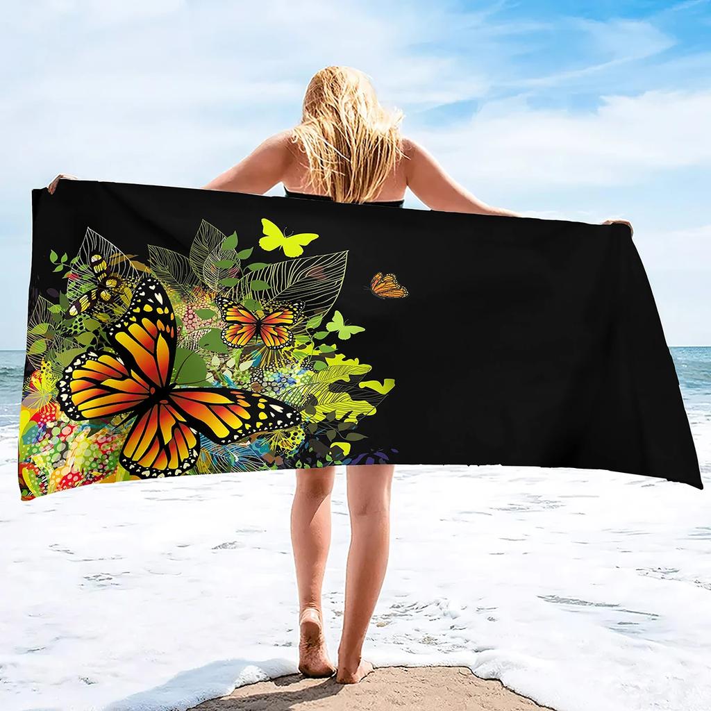 Butterfly Beach Towel Soft Floral Beach Blanket Absorbent Quick Dry Bath Towels Pool Travel Beach Towels for Adults Swim Cover