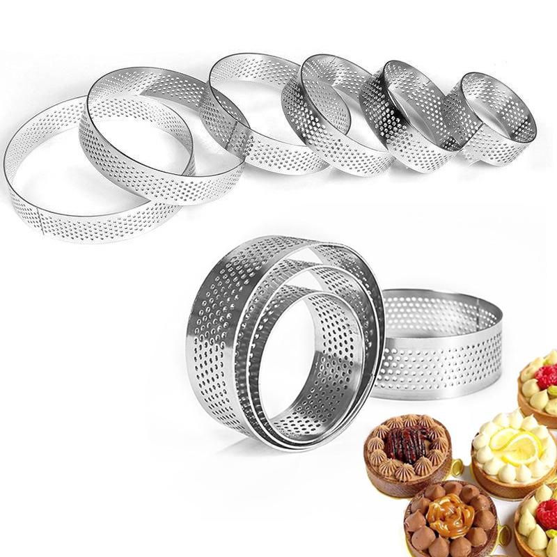 Anello per Torta Perforato Francese - Stampo per Torta Rotondo e a Forma di Cuore in Acciaio Inossidabile per Mousse, Cheesecake, Torte alla Frutta Anello per Torta da Forno