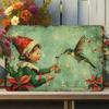 Vintage Christmas Elf & Hummingbird Metal Tin Sign – Iron Wall Art for Home Gym Cafe Garage Decor