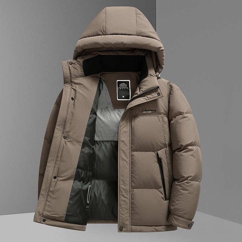Mens Thickened Hooded Down Jacket Winter Short Warm Coat Adults 85-90% White Duck 550 Fill Power