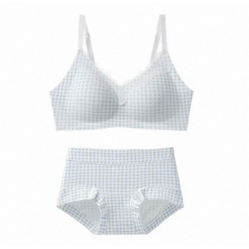 Sweet and Pure Girl Print Lace Edge Pure Cotton Underwear Women's No Steel Ring Anti-sagging Small Chest Gathering Thin Bra