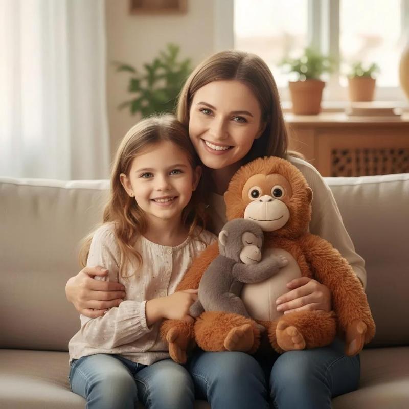 Mama Punch Monkey Plush Toy, Baby Monkey & Orangutan Plush Stuffed Animal, Protect Punch Orangutan Stuffed Animal коричневый