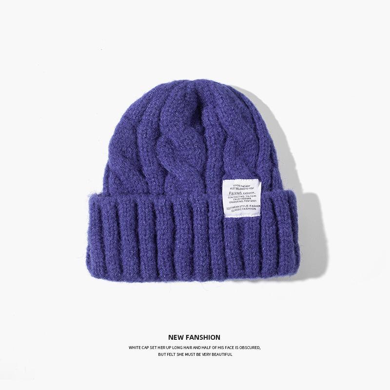 Large board wool hat, versatile for men and women, student ear protection, warm, loose twist knitted hat, small cold hat