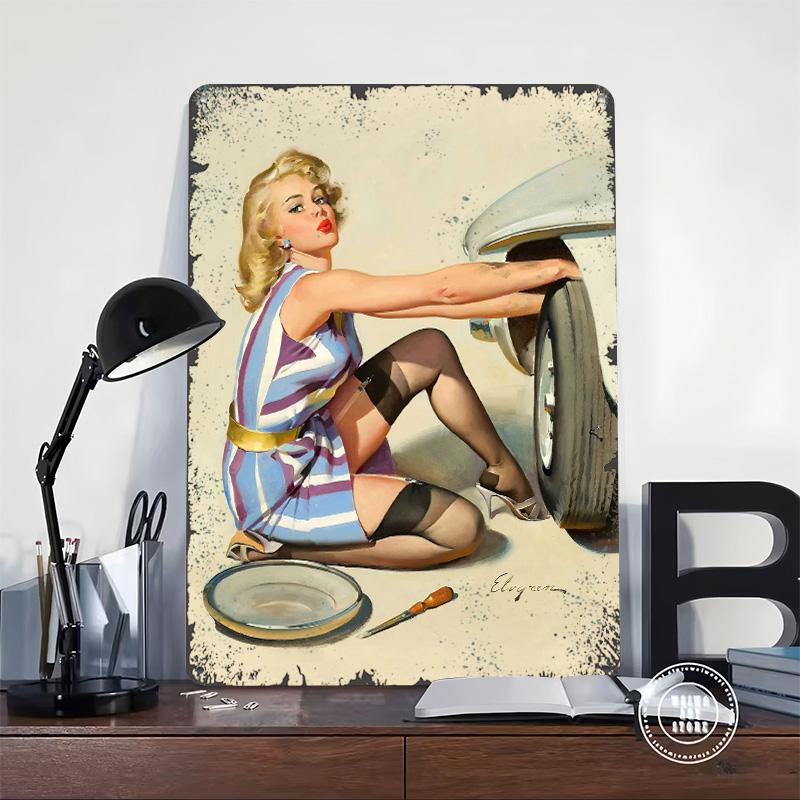 Pin Up Girl Bar Kunst Pub Blechposter Individuelle Wandkunst Vintage Retro Metallschilder zur Dekoration Garagendekorationen Man Cave