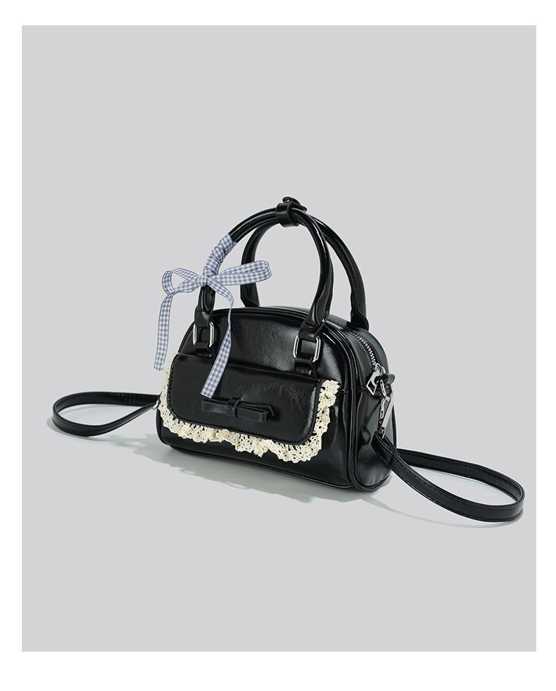 JIAERDI Süße Niedliche Rosa Umhängetasche Damen Harajuku Spitze Schleife Schicker Griff Boston Umhängetaschen Damen Retro Bowlingtasche Y2k