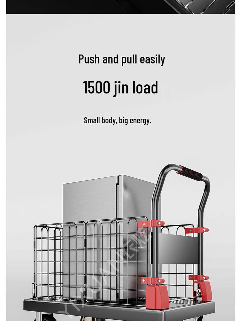Foldable Flatbed Handcart with Fence - Lightweight and Convenient for Moving