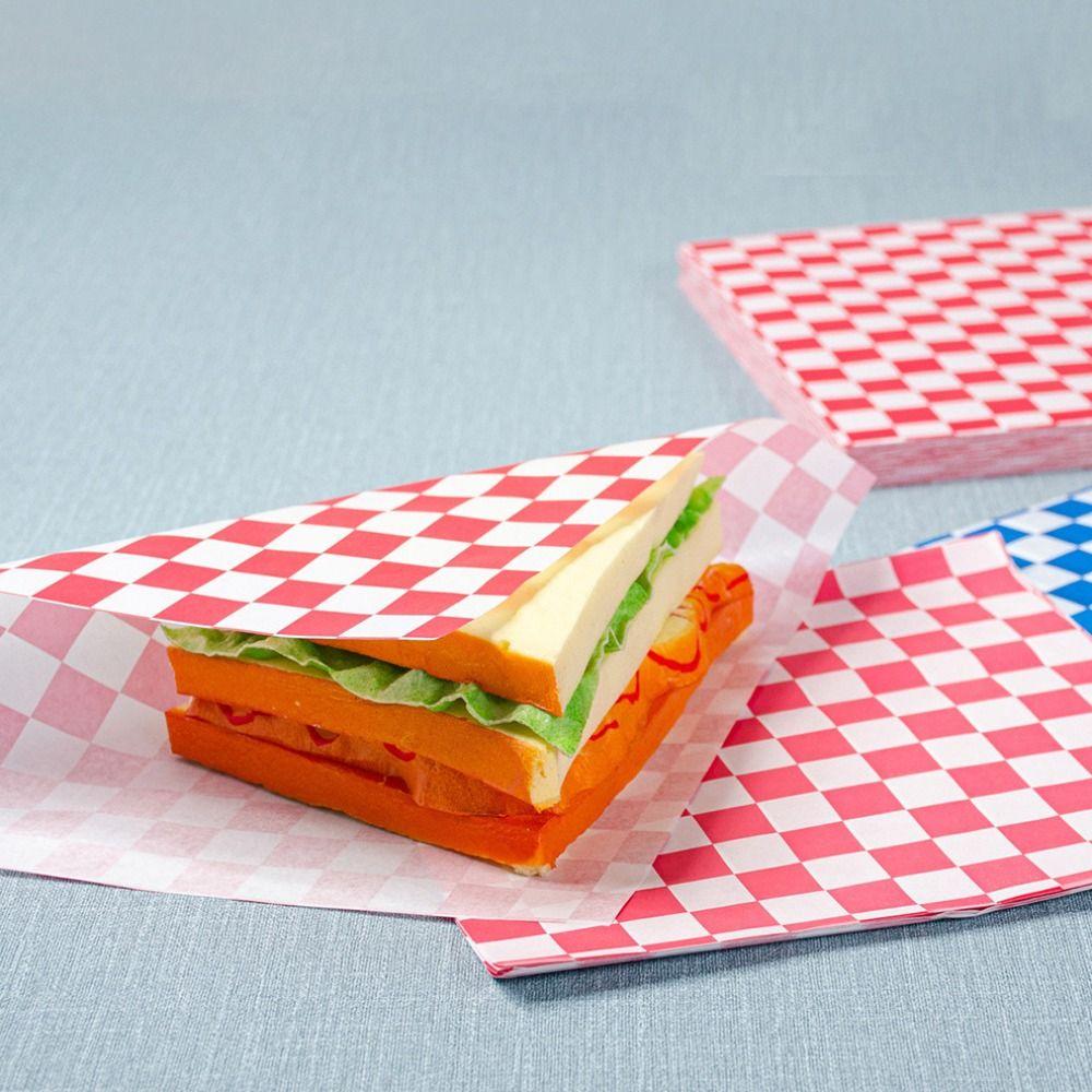 100Pcs Grid Pattern Sandwich Wrapping Paper Square 22cm Hamburger Packaging Paper Oil-Proof Professional Deli Basket Liners