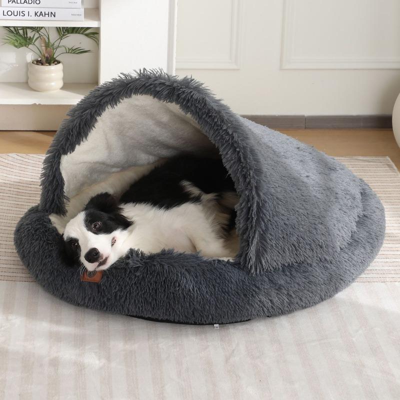 Winter Warm Plush Cat Bed Semi-Enclosed Pet House Cozy Dog Bed for Indoor Shelter