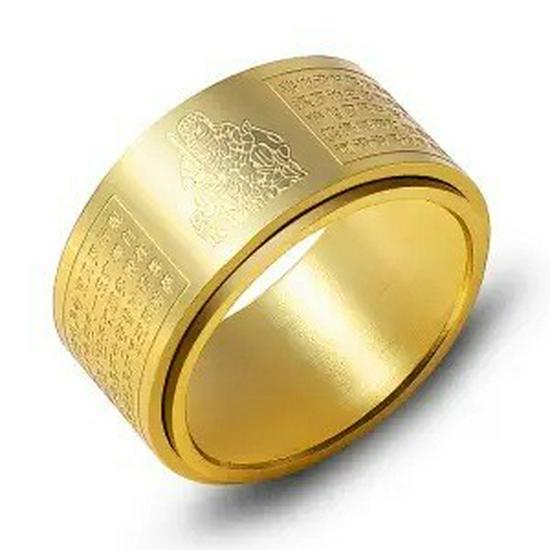 Rotating Titanium Steel Ten Thousand Words Amulet Ring: Eight Guardian Deities, Zodiac Birth Year, Heart Sutra for Men