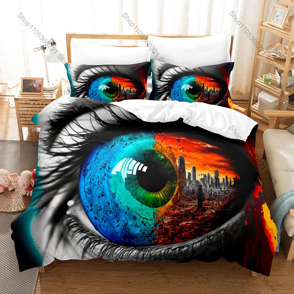Ins Eyeballs Eye Bedding Set Duvet Cover + 2 Pillowcases Retro Weird Surreal Eye Graphic Indie Aesthetic Bedroom Decor