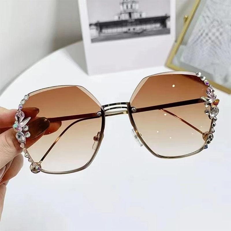 New Borderless Metal Sunglasses Women Luxury Brand Diamond UV400 Sun Glasses Gafas De Sol Fashion Eyewear