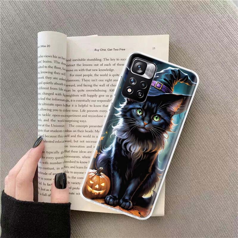 Halloween Magic Cat Phone Case For Redmi Note 13 12 Pro Plus 14 15 Pro 5G 11 11T 11E 11S 10 Pro 10S 9 9S Cover Cell Clear TPU Ca