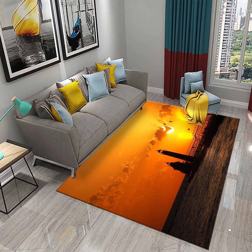 Bathroom Kitchen Entrance Non-slip Living Room Bedroom Floor Rug Lighthouse Rug Sunset Beach Theme Rug