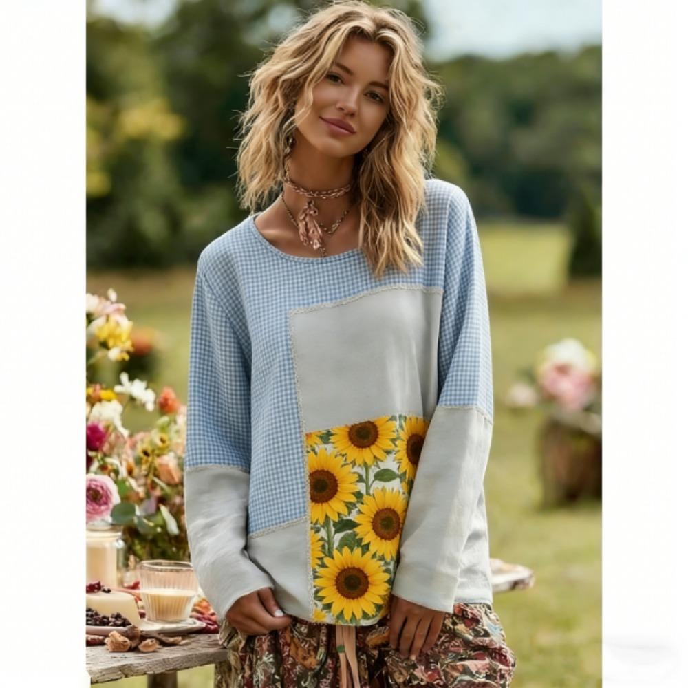 Spring Europe America Women's T-shirt Fashion Floral Print Pullover Comfortable Women Long Sleeve T-shirt Outdoor Casual Tees Top