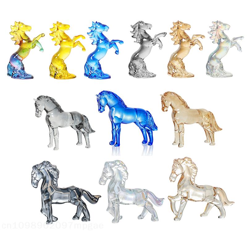 1-Piece Colorful Glass Cartoon Horse Statue | Crystal Art Figurine Standing Animal Decor, 2026 Zodiac Horse Feng Shui Ornament