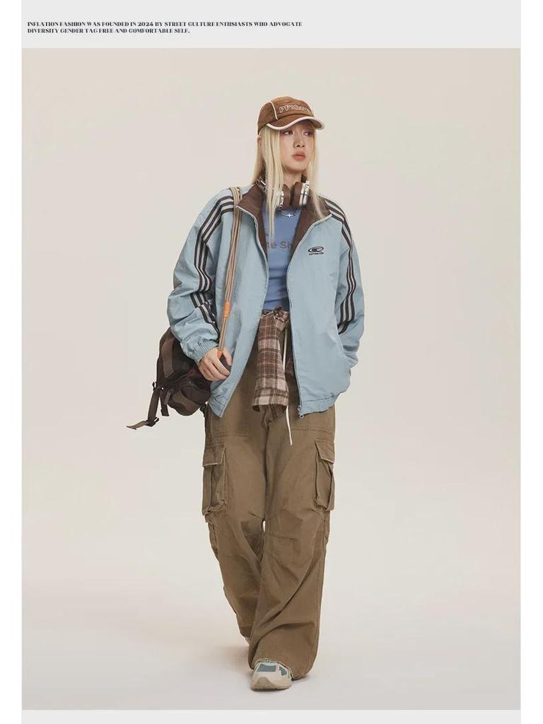 CATTEE Zweifarbige Kontrastjacke mit Stehkragen - Unisex Lässig Frühling/Herbst Lockere Passform