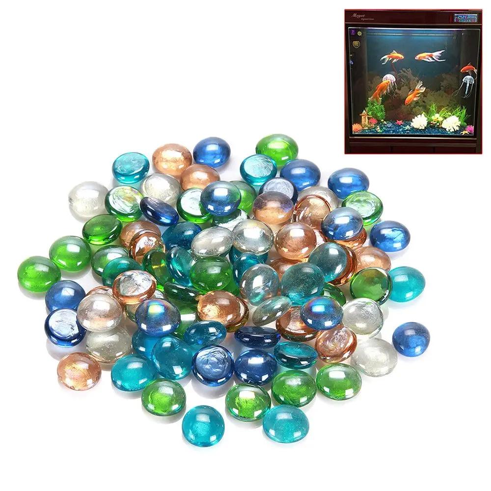 200pc Glass Pebbles Stones Home Ornament Supply Cobblestones Garden Fish Tank Aquarium Decor Decorative Marbles Mixed Color
