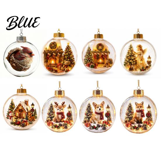 Glowing Christmas Ornaments Story Ornament Mini Holiday Scene In Ball with Warm LED 3D Acrylic Hanging Baubles Light Clear Decoration for Tree Home