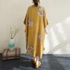 DIMANAF 2025 New Summer Women Linen Vintage Plus Size Long Dress Printing Casual Flower Loose Dress Maxi