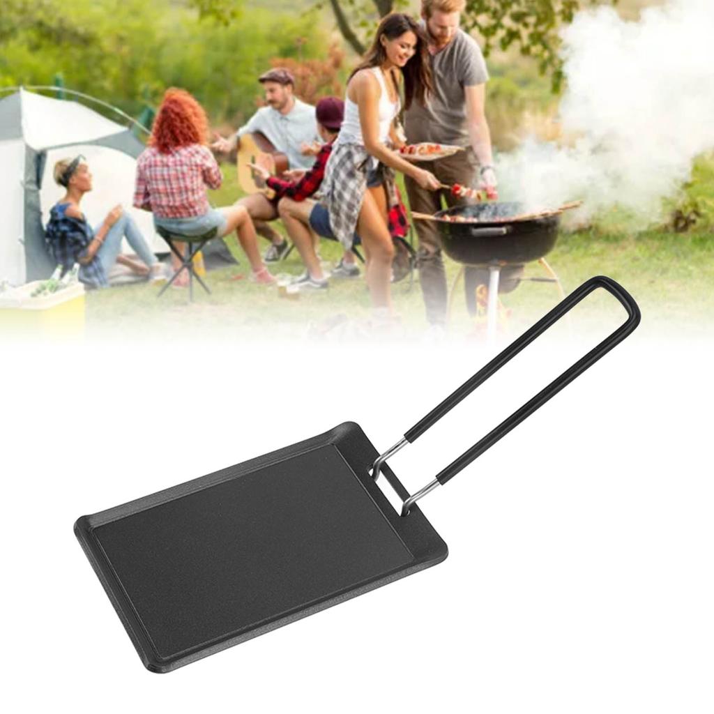 Camping Grill Pan, Portable     Fry Pan with Handle, Folding Design, Suitable for Outdoor Activities At Home, Fast Heating, Grilling and Roast