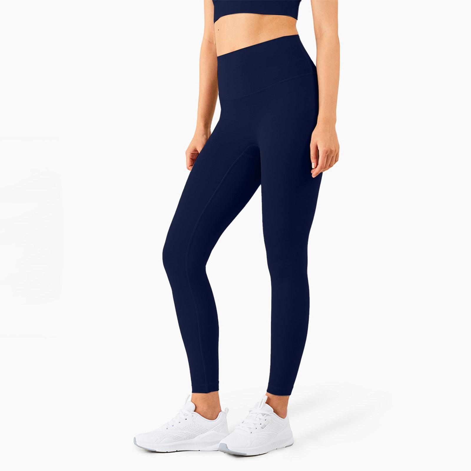 

Штаны для йоги без смущающих линий, спортивные штаны для фитнеса, обтягивающие персиковые штаны с высокой талией, телесного цвета, штаны для йоги для женщин L синий