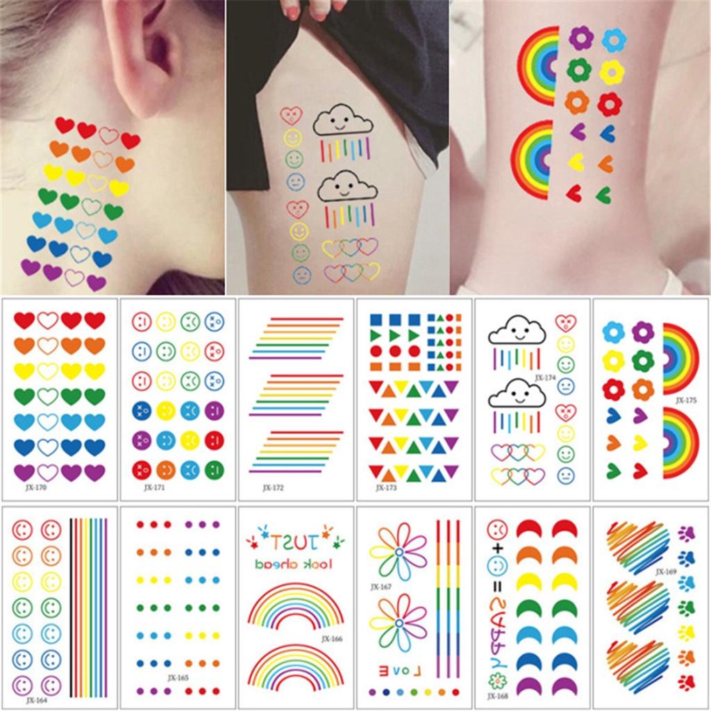 

12 шт./компл. маленькая свежая татуировка наклейка улыбающееся лицо Радужная линия водостойкая милая татуировка наклейка