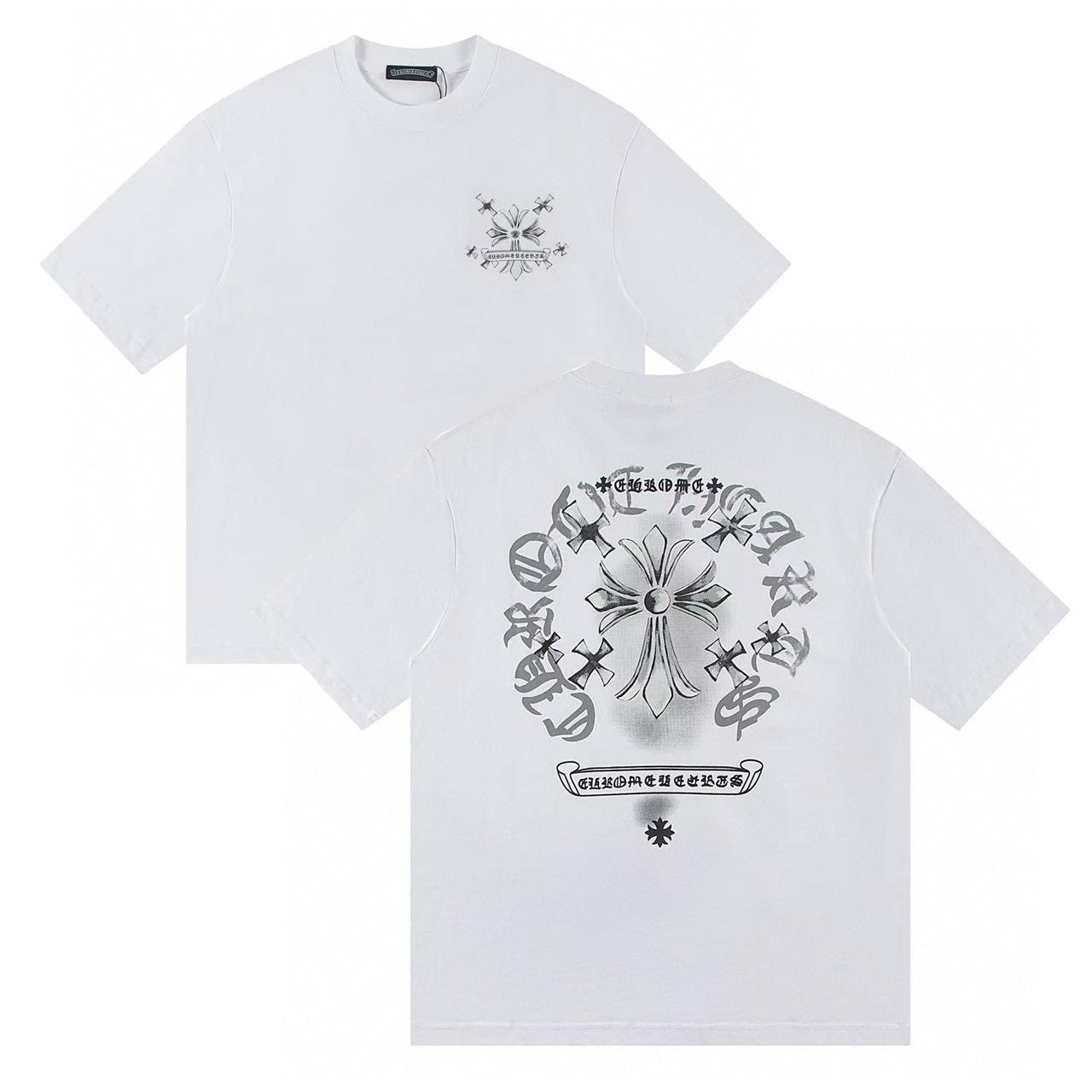 

W370 CHROME HEARTS 2025 літня нова високоякісна бавовняна кругла горловина Вільна чоловіча та жіноча футболка великого розміру Парна футболка XL