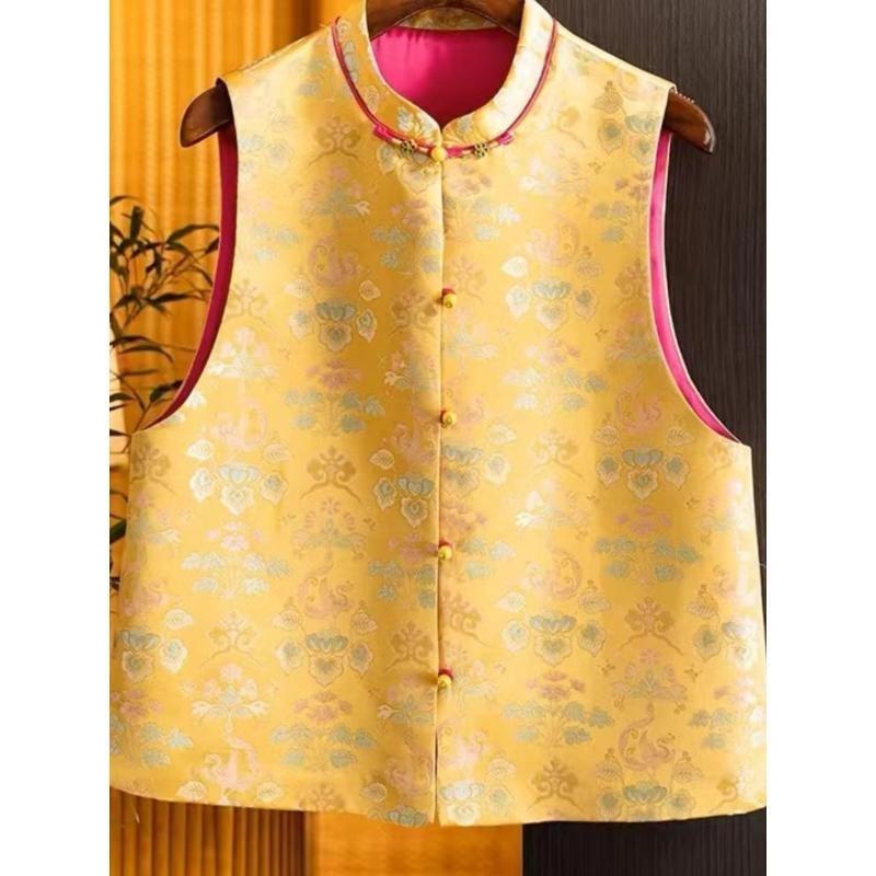 Retro Buckle Stand-up Collar Jacquard Vest Women's 2025 New Elegant Temperament Stacked Vest