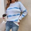 Women's Casual Fashion 2022 Long Sleeved Knitting Contrast Color Sweater Top