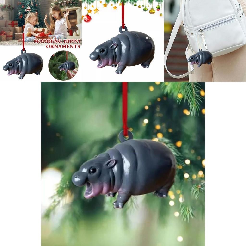 Adorable Moodeng Christmas Hippo Ornament Cartoon Resin Tree Decoration Gift
