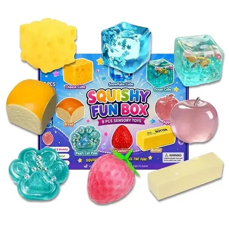 8-Piece Mystery Box Set Slow-Rising Stress Relief Fidget Sensory Squishy Bundle with 8 Unique Styles for Stress Relief Gift